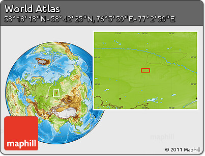 Physical Location Map of the Area around 58° 30' 22" N, 76° 34' 29" E