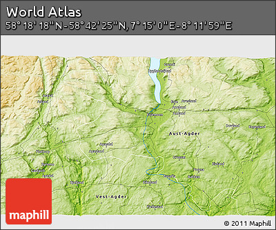 Physical 3D Map of the Area around 58° 30' 22" N, 7° 43' 29" E