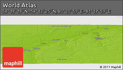 Physical Panoramic Map of the Area around 58° 30' 22" N, 80° 49' 29" E