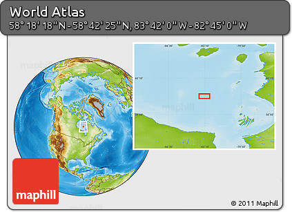 Physical Location Map of the Area around 58° 30' 22" N, 83° 13' 29" W