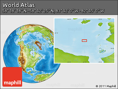 Physical Location Map of the Area around 58° 30' 22" N, 83° 13' 29" W