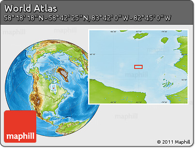 Physical Location Map of the Area around 58° 30' 22" N, 83° 13' 29" W