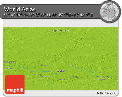 Physical 3D Map of the Area around 58° 30' 22" N, 84° 13' 29" E