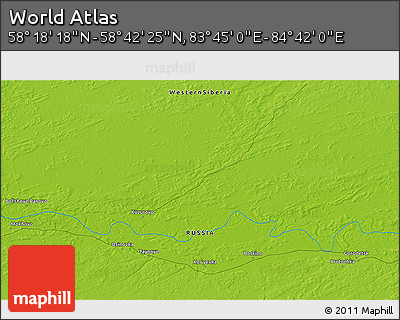Physical 3D Map of the Area around 58° 30' 22" N, 84° 13' 29" E