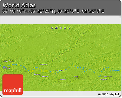 Physical 3D Map of the Area around 58° 30' 22" N, 84° 13' 29" E