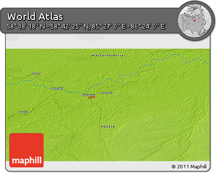 Physical 3D Map of the Area around 58° 30' 22" N, 85° 55' 30" E