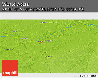 Physical 3D Map of the Area around 58° 30' 22" N, 85° 55' 30" E