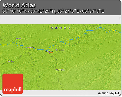 Physical 3D Map of the Area around 58° 30' 22" N, 85° 55' 30" E