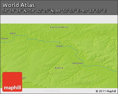 Physical 3D Map of the Area around 58° 30' 22" N, 89° 19' 29" E