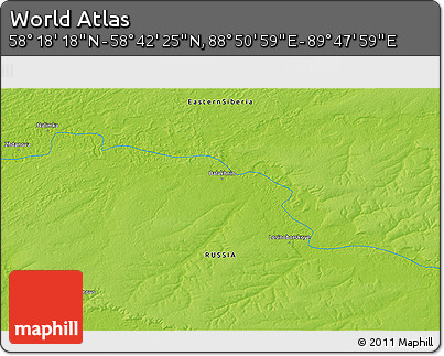 Physical 3D Map of the Area around 58° 30' 22" N, 89° 19' 29" E