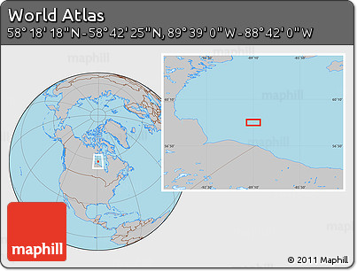 Gray Location Map of the Area around 58° 30' 22" N, 89° 10' 30" W