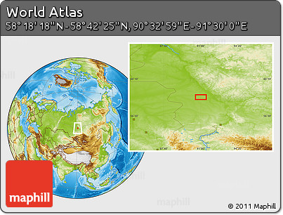 Physical Location Map of the Area around 58° 30' 22" N, 91° 1' 30" E