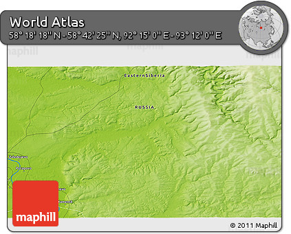 Physical 3D Map of the Area around 58° 30' 22" N, 92° 43' 29" E