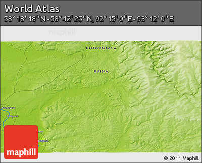 Physical 3D Map of the Area around 58° 30' 22" N, 92° 43' 29" E