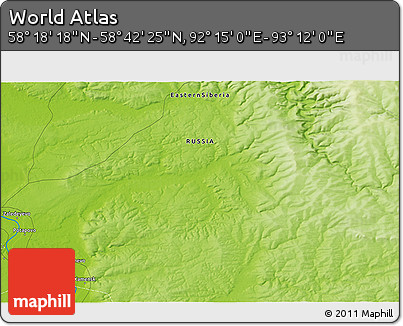 Physical 3D Map of the Area around 58° 30' 22" N, 92° 43' 29" E