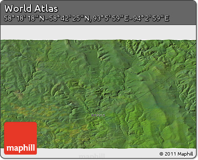 Satellite 3D Map of the Area around 58° 30' 22" N, 93° 34' 29" E