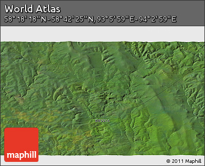 Satellite 3D Map of the Area around 58° 30' 22" N, 93° 34' 29" E