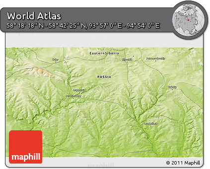 Physical 3D Map of the Area around 58° 30' 22" N, 94° 25' 30" E