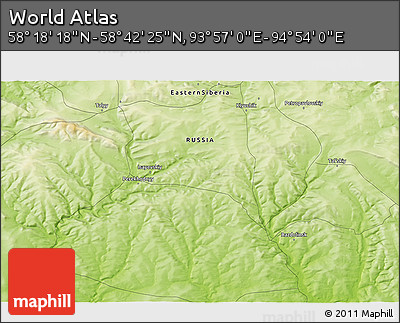 Physical 3D Map of the Area around 58° 30' 22" N, 94° 25' 30" E