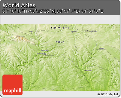 Physical 3D Map of the Area around 58° 30' 22" N, 94° 25' 30" E