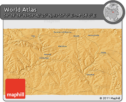 Political 3D Map of the Area around 58° 30' 22" N, 94° 25' 30" E