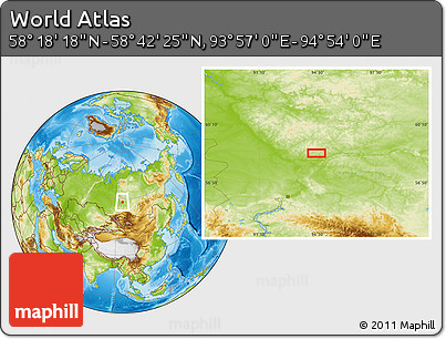 Physical Location Map of the Area around 58° 30' 22" N, 94° 25' 30" E