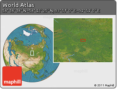 Satellite Location Map of the Area around 58° 30' 22" N, 94° 25' 30" E