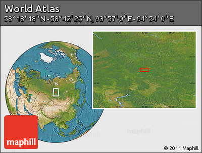 Satellite Location Map of the Area around 58° 30' 22" N, 94° 25' 30" E
