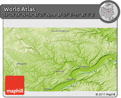 Physical 3D Map of the Area around 58° 30' 22" N, 95° 16' 30" E