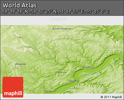 Physical 3D Map of the Area around 58° 30' 22" N, 95° 16' 30" E
