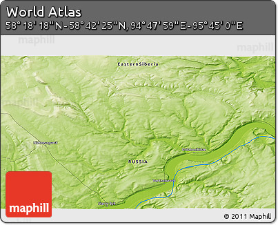 Physical 3D Map of the Area around 58° 30' 22" N, 95° 16' 30" E