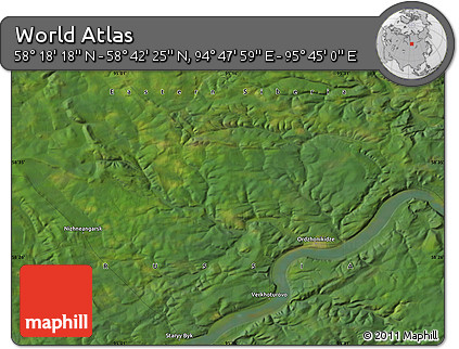 Satellite Map of the Area around 58° 30' 22" N, 95° 16' 30" E