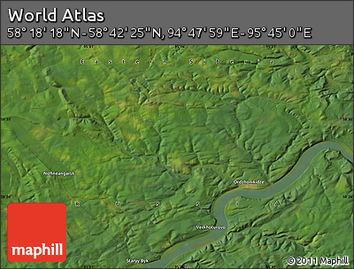 Satellite Map of the Area around 58° 30' 22" N, 95° 16' 30" E