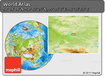 Physical Location Map of the Area around 58° 30' 22" N, 96° 7' 30" E