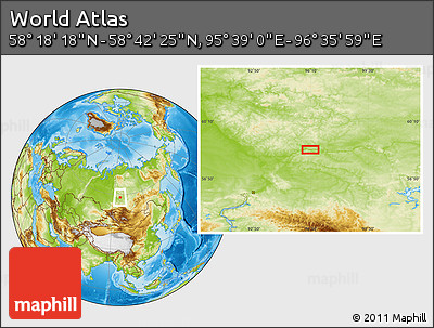 Physical Location Map of the Area around 58° 30' 22" N, 96° 7' 30" E