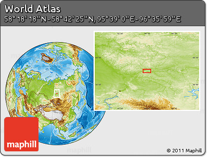 Physical Location Map of the Area around 58° 30' 22" N, 96° 7' 30" E