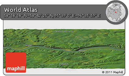 Satellite Panoramic Map of the Area around 58° 30' 22" N, 96° 7' 30" E