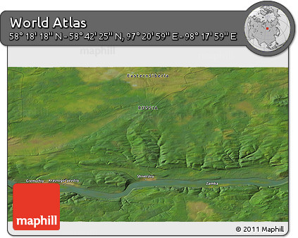 Satellite 3D Map of the Area around 58° 30' 22" N, 97° 49' 29" E