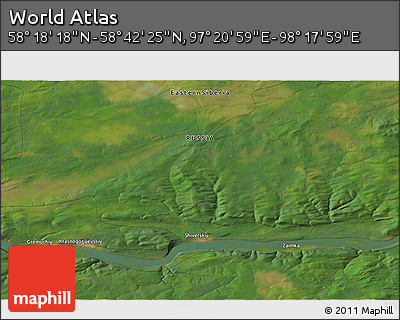 Satellite 3D Map of the Area around 58° 30' 22" N, 97° 49' 29" E