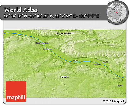 Physical 3D Map of the Area around 58° 30' 22" N, 99° 31' 30" E