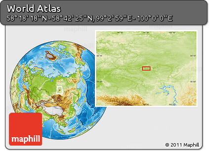Physical Location Map of the Area around 58° 30' 22" N, 99° 31' 30" E