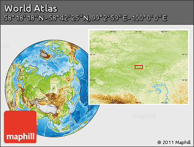 Physical Location Map of the Area around 58° 30' 22" N, 99° 31' 30" E