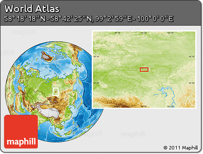 Physical Location Map of the Area around 58° 30' 22" N, 99° 31' 30" E