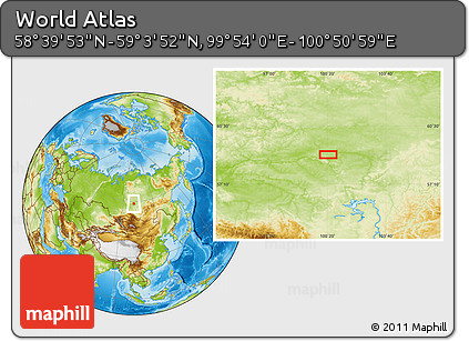 Physical Location Map of the Area around 58° 51' 53" N, 100° 22' 30" E