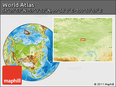 Physical Location Map of the Area around 58° 51' 53" N, 100° 22' 30" E