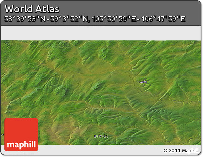 Satellite 3D Map of the Area around 58° 51' 53" N, 106° 19' 29" E