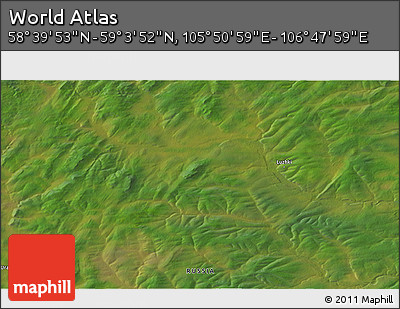 Satellite 3D Map of the Area around 58° 51' 53" N, 106° 19' 29" E