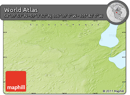 Physical Map of the Area around 58° 51' 53" N, 106° 10' 30" W
