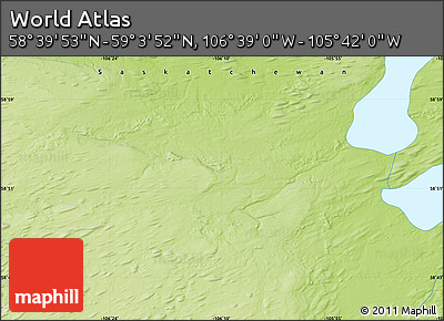 Physical Map of the Area around 58° 51' 53" N, 106° 10' 30" W
