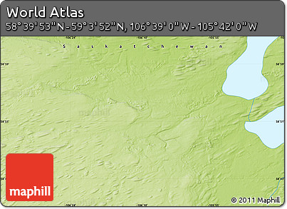 Physical Map of the Area around 58° 51' 53" N, 106° 10' 30" W